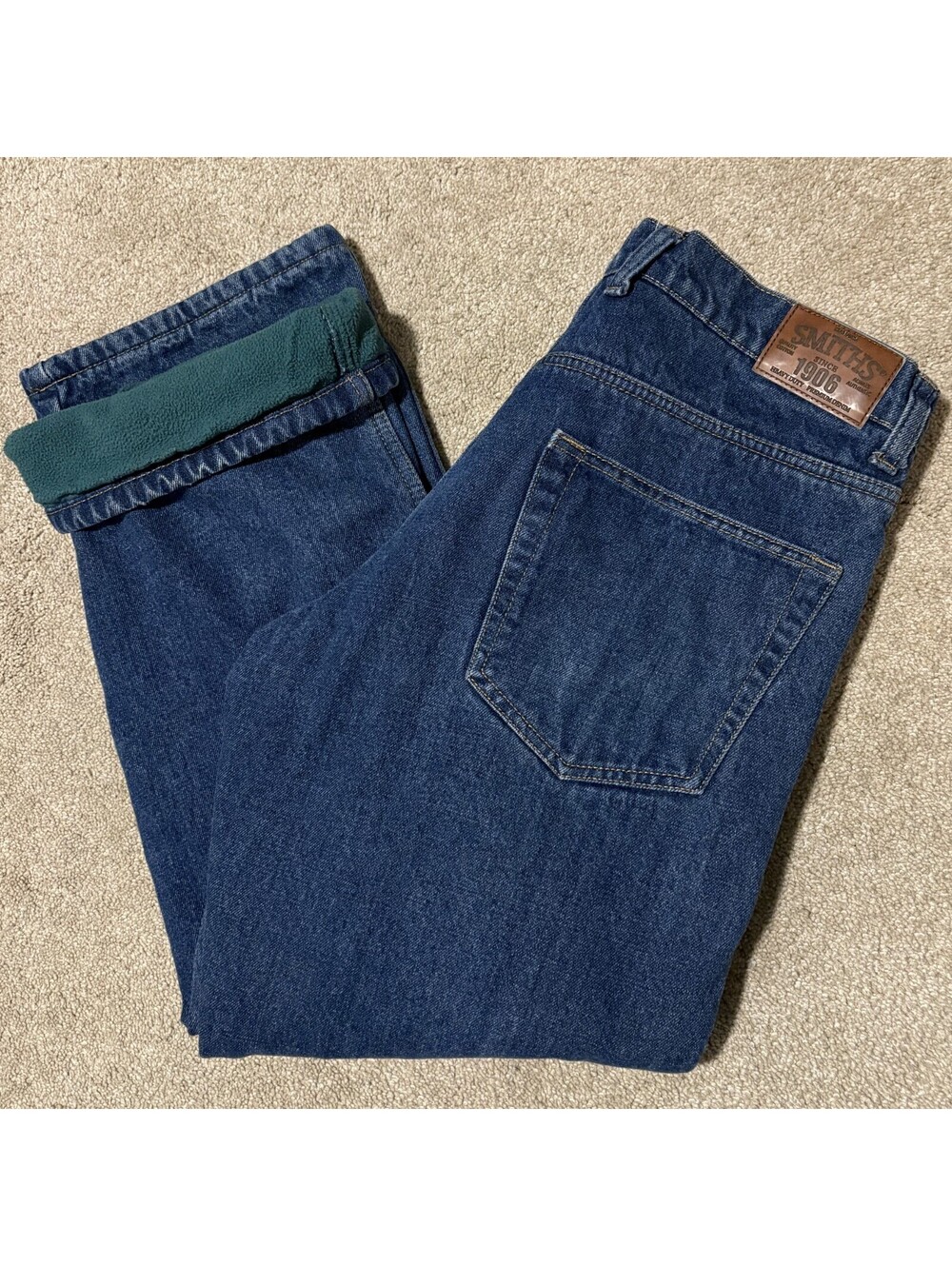 Smiths Workwear Mens Fleece Lined Denim Blue Jeans Pants Heavy 34x30 -fits 34x29